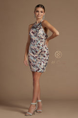 Short Multicolor Sequin Halter Dress By Nox Anabel -E713