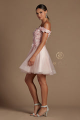 3D Floral Short Off Shoulder Dress By Nox Anabel -E716