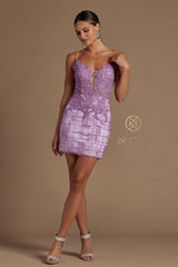 Sheer Lace Corset Bodice Short Dress By Nox Anabel -R700
