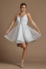 Short Iridescent Sequin V-Neck Dress By Nox Anabel -R703