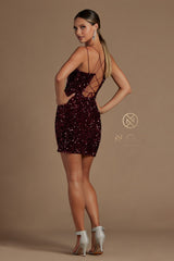Short Fitted Sequin Dress With Corset Back By Nox Anabel -R704