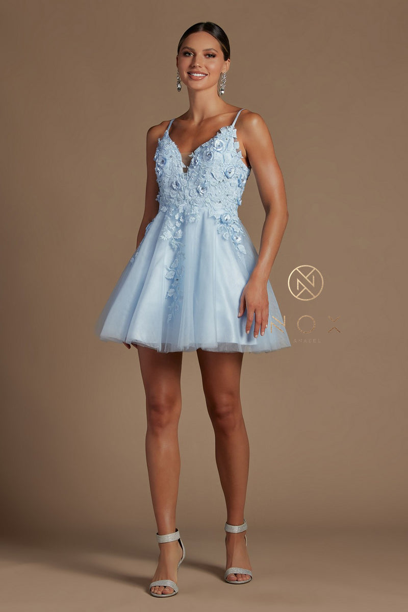 Short 3D Floral Applique Dress By Nox Anabel -R709