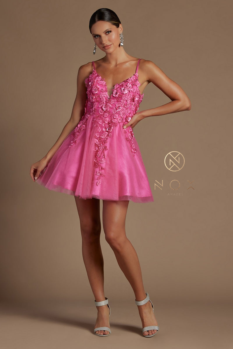 Short 3D Floral Applique Dress By Nox Anabel -R709