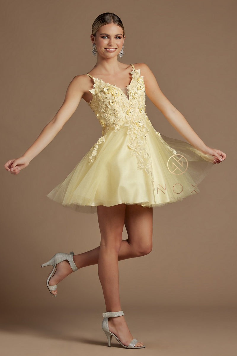 Short 3D Floral Applique Dress By Nox Anabel -R709