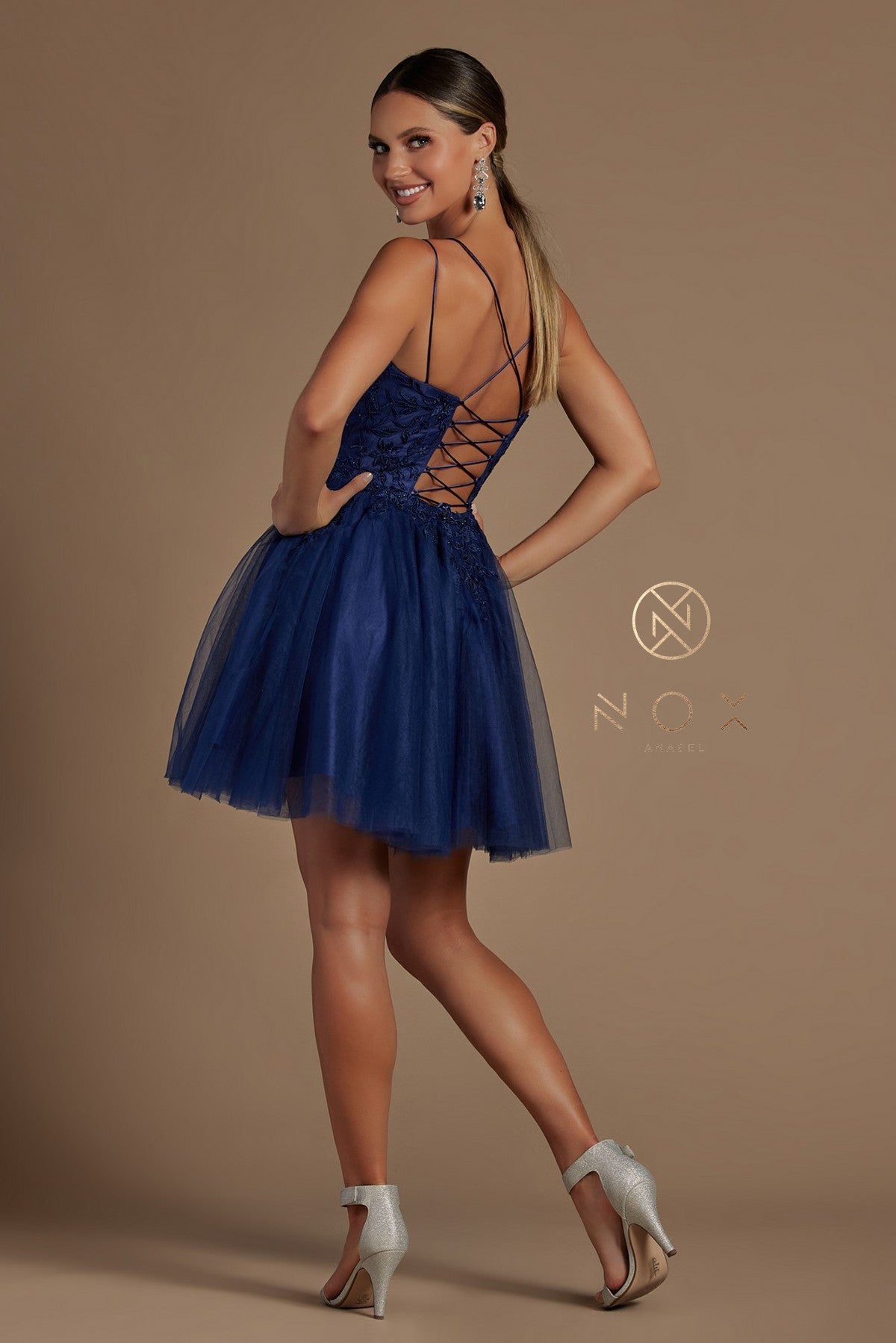 Embroidered Short Corset Back Dress By Nox Anabel -T718