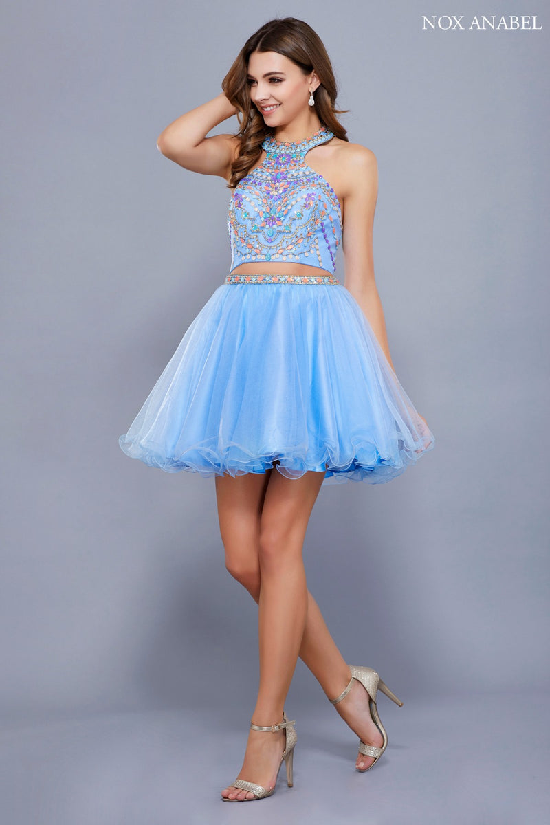 Two-Piece Halter Beaded Bodice Dress By Nox Anabel -6259