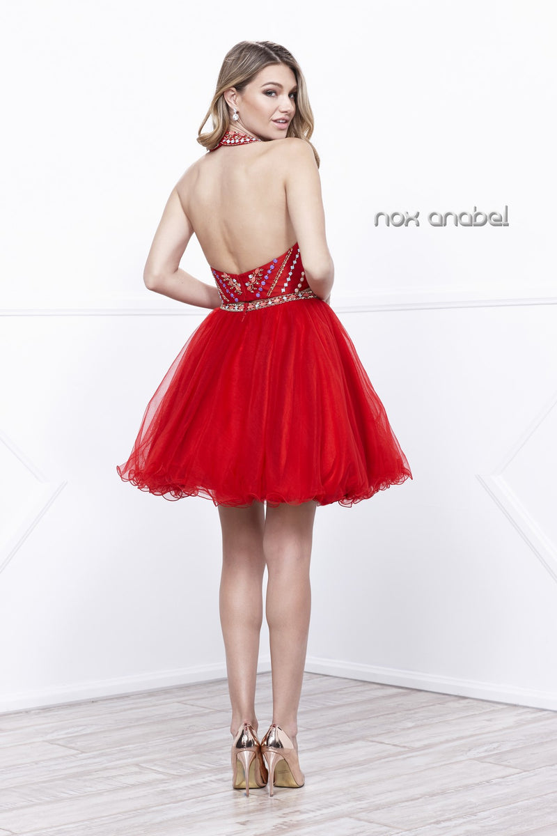 Two-Piece Halter Beaded Bodice Dress By Nox Anabel -6259
