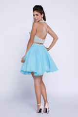 Short Two Piece Halter Dress With Beaded Top By Nox Anabel -6257