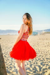 Short Two Piece Dress With Floral Embroidered Top By Nox Anabel -6272
