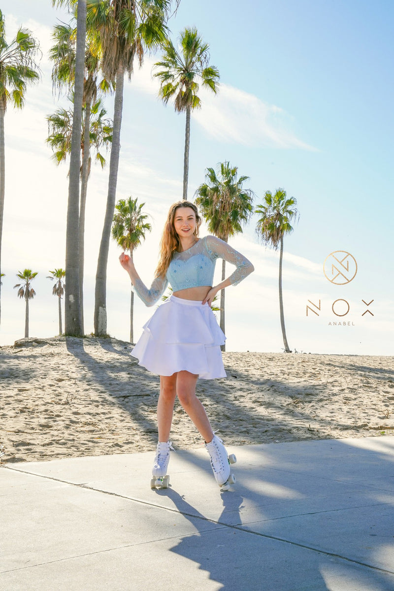 Short Two Piece Dress With Lace Top By Nox Anabel -6290
