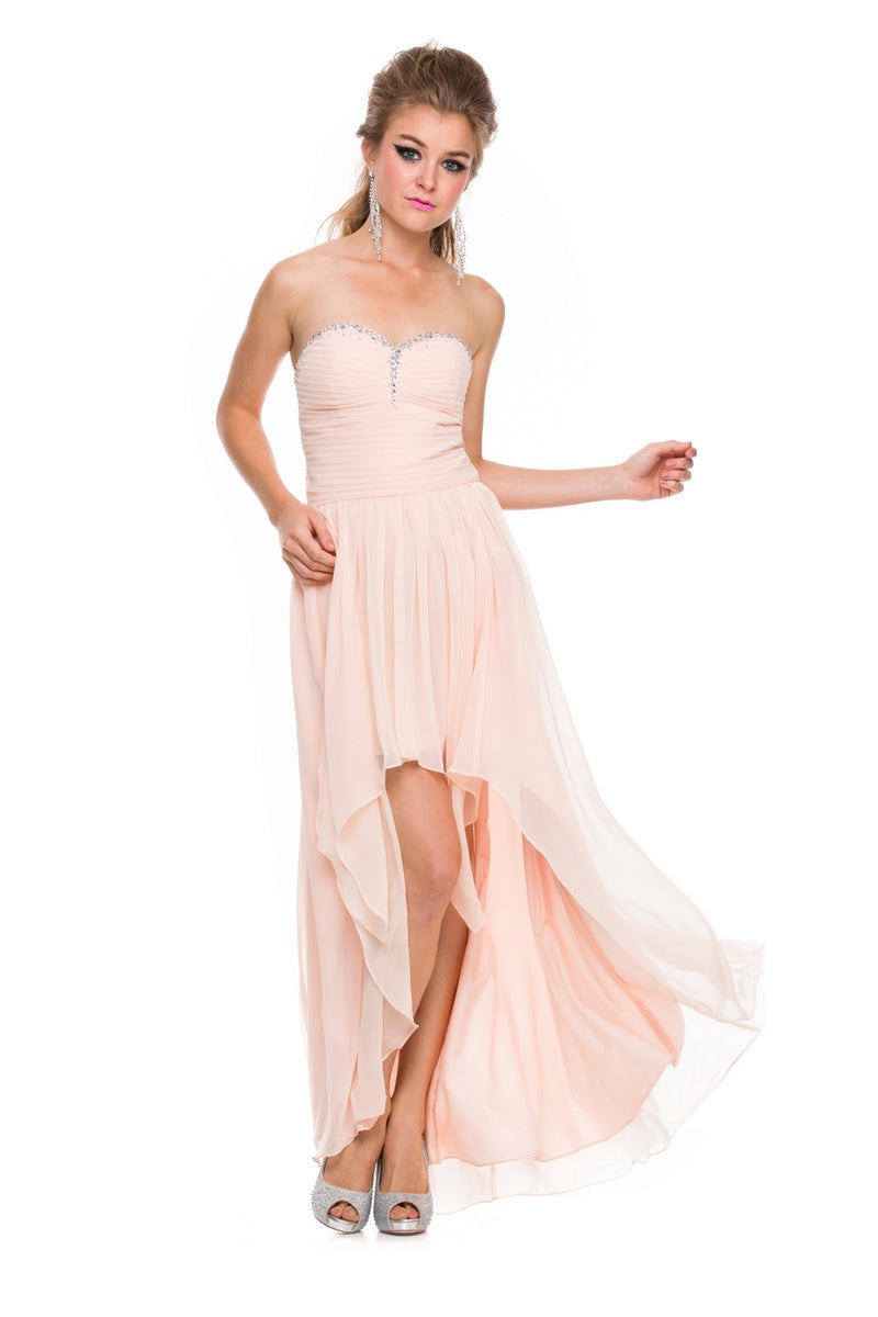 Strapless Ruched High Low Dress By Nox Anabel -2699