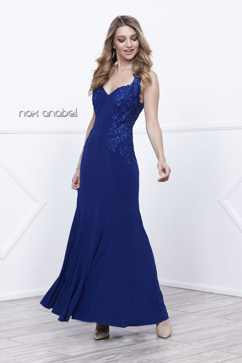 Long Jersey Dress With Lace Accent By Nox Anabel -8258