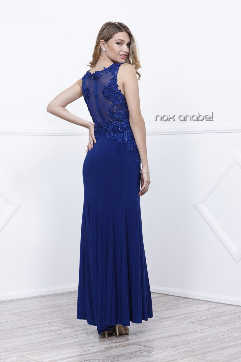 Long Jersey Dress With Lace Accent By Nox Anabel -8258