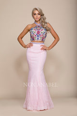 Long Two-Piece Dress With Floral Embroidery By Nox Anabel -8262