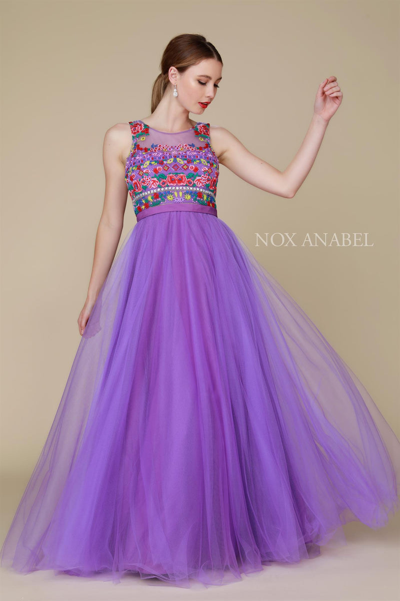 Floral Embroidered Bateau Chiffon Evening Dress Nox Anabel -8263