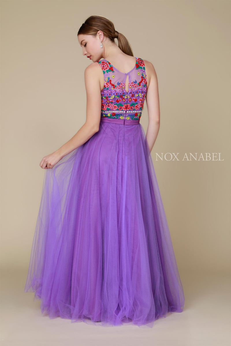 Floral Embroidered Bateau Chiffon Evening Dress Nox Anabel -8263