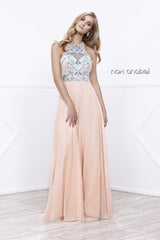 Long Halter Illusion Dress With Jeweled Bodice By Nox Anabel -8276