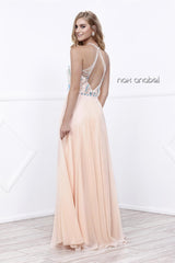 Long Halter Illusion Dress With Jeweled Bodice By Nox Anabel -8276