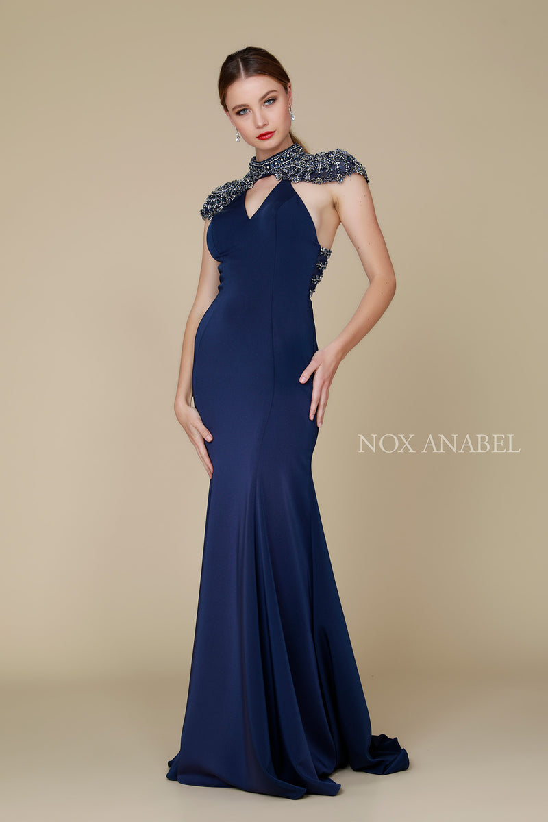 Long Dress With Sheer Embellished Back By Nox Anabel -8293