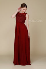 Long Lace Bodice Cap Sleeve Dress By Nox Anabel -8314