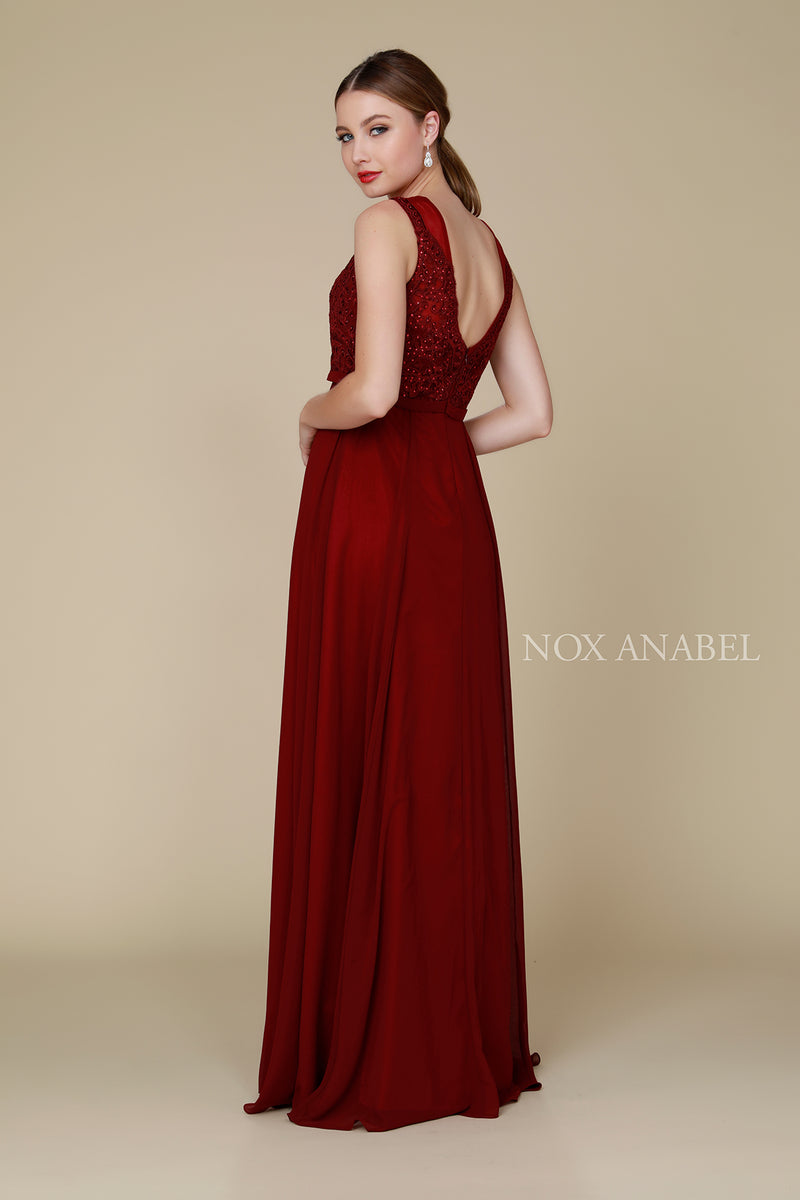 Long Lace Bodice Cap Sleeve Dress By Nox Anabel -8314