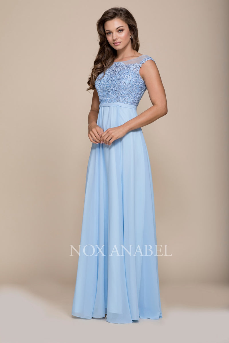 Long Lace Bodice Cap Sleeve Dress By Nox Anabel -8314