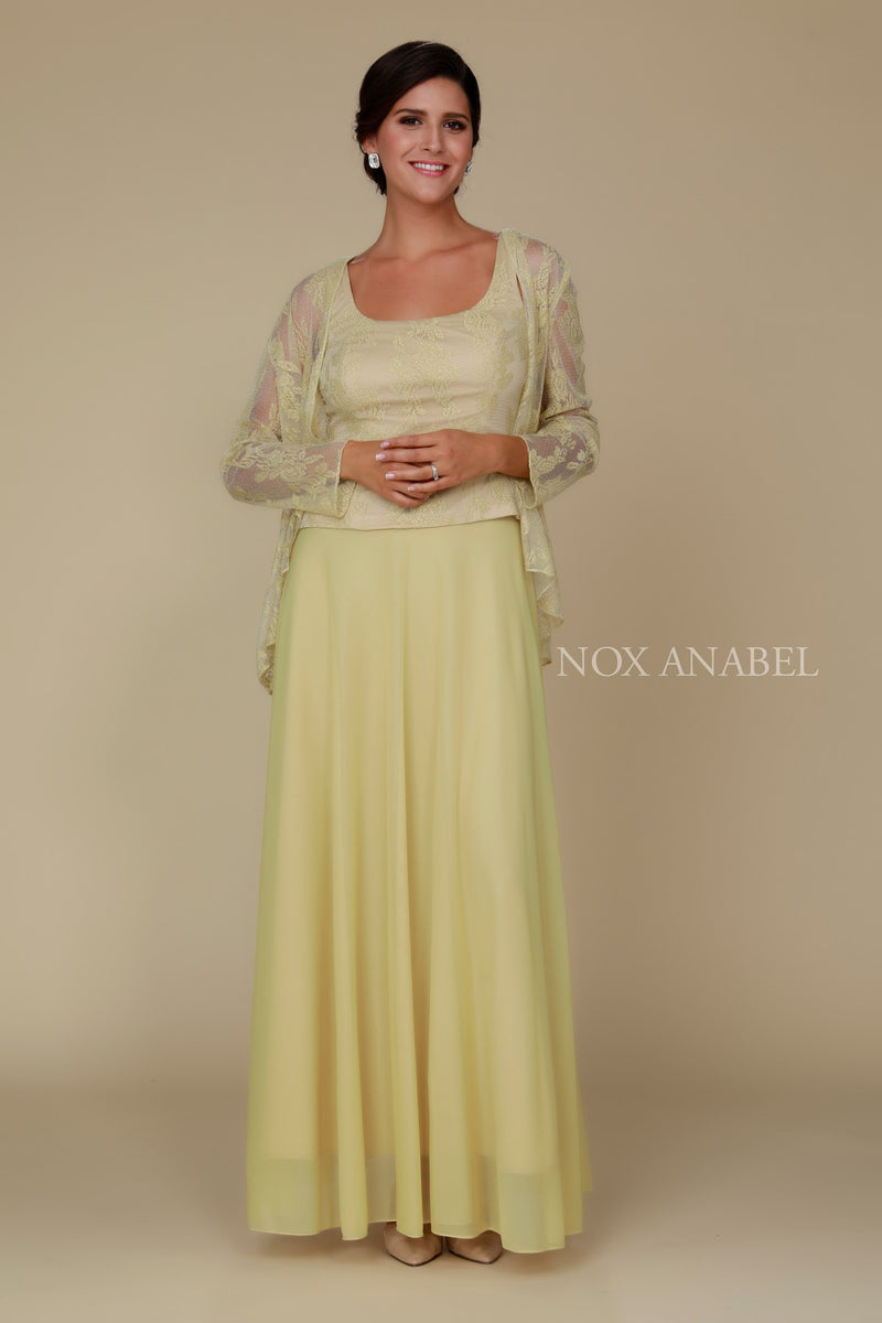 Long Lace Top Dress With Sheer Jacket By Nox Anabel -5076