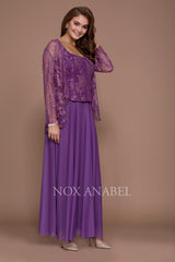 Long Lace Top Dress With Sheer Jacket By Nox Anabel -5076