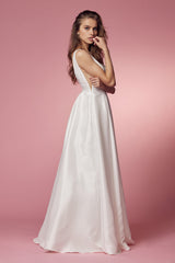 White Long V-Neck Taffeta Dress By Nox Anabel -E156W
