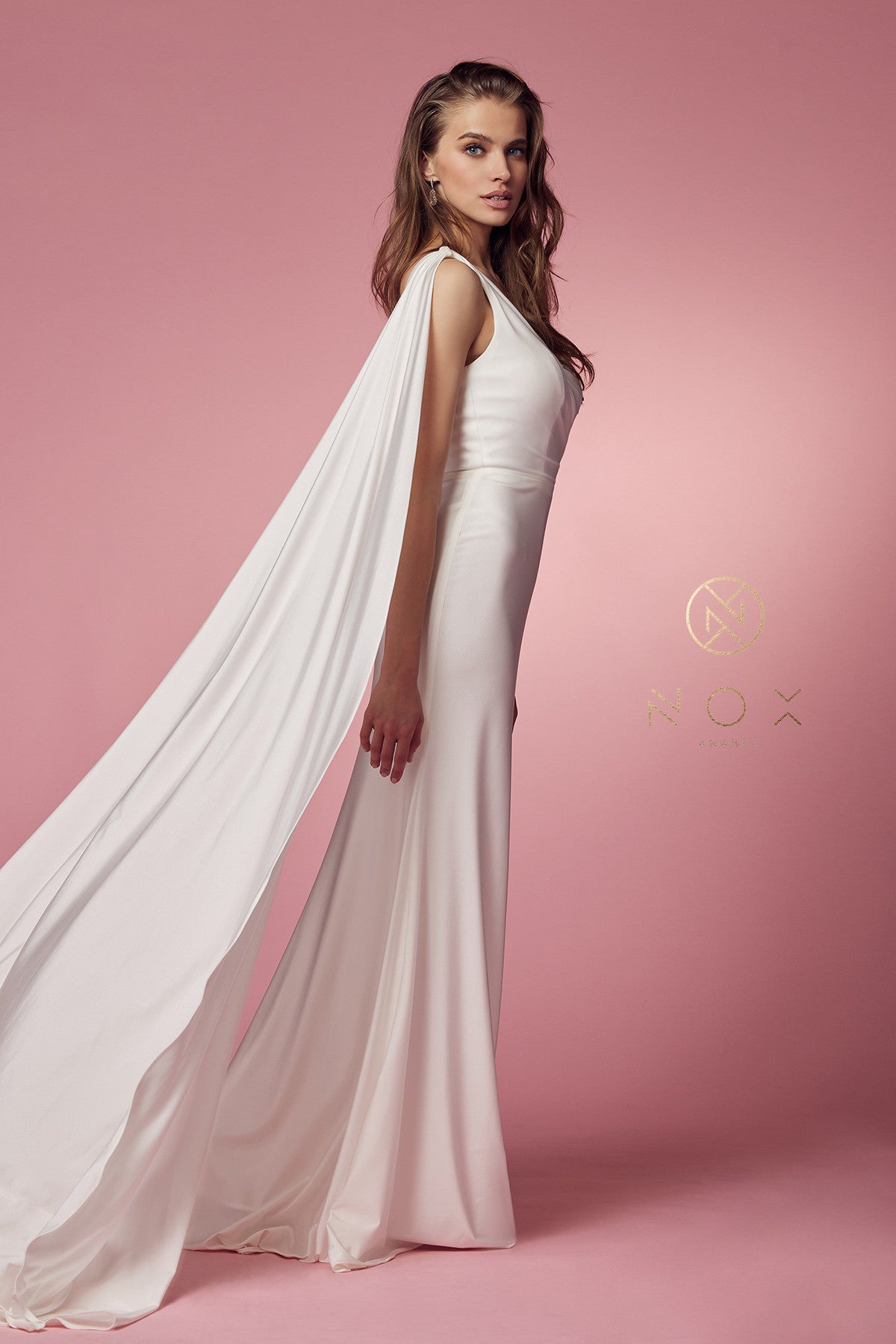 One Shoulder Drape Sleeve Mermaid Long Gown By Nox Anabel -E475W