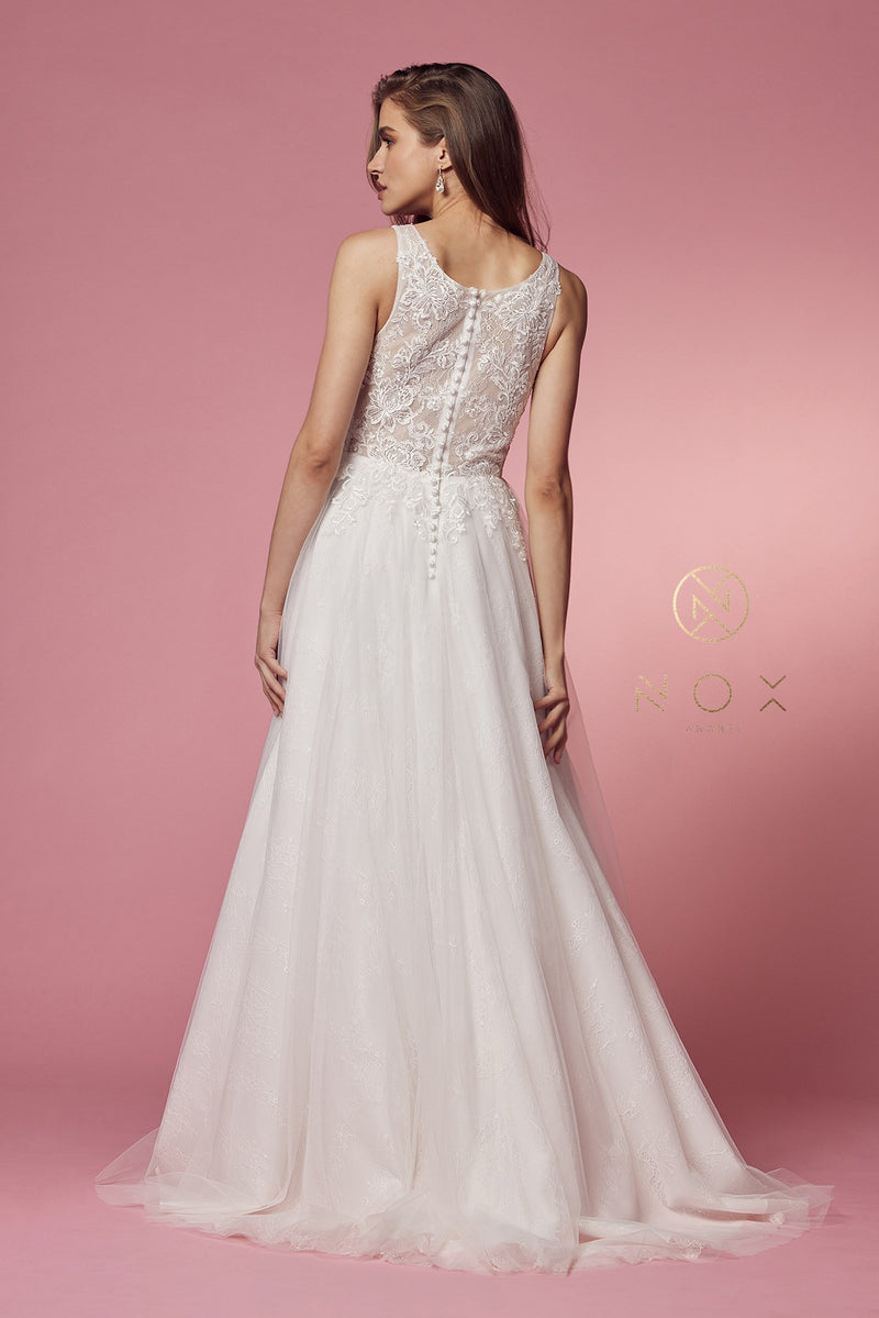 Floral Lace Sleeveless Wedding Dress By Nox Anabel -JE920