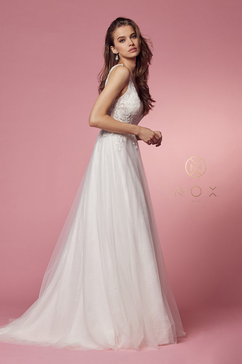 Floral Lace Sleeveless Wedding Dress By Nox Anabel -JE920