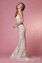 Fitted Applique Wedding Gown By Nox Anabel -JW908