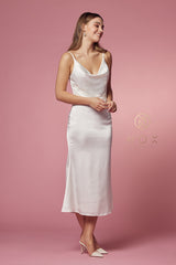 White Cowl Neck Midi Dress By Nox Anabel -R1027W