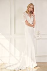 Applique Short Sleeve Wedding Gown By Nox Anabel -JE927