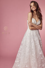 Floral Applique A-Line Wedding Dress By Nox Anabel -JE922