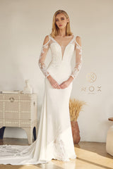 Embroidered Long Sleeve Bridal Dress By Nox Anabel -JE916