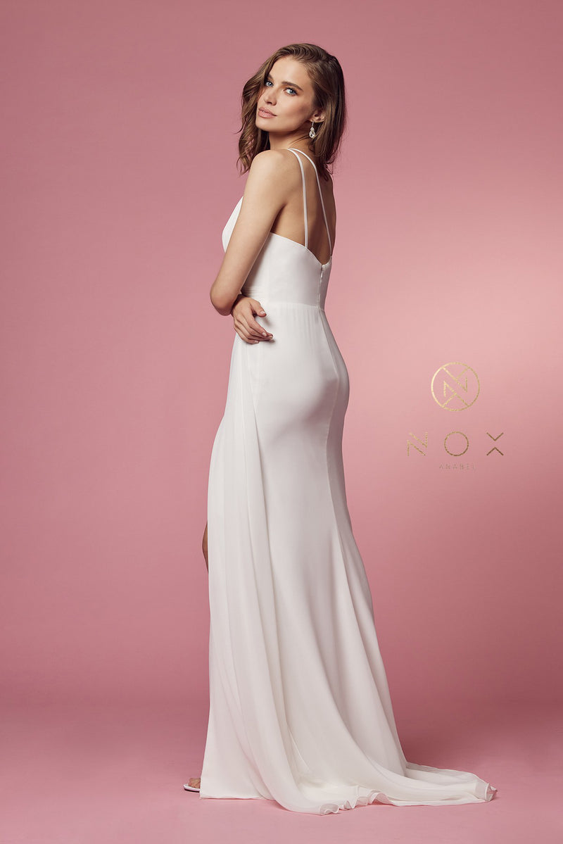 Ruched White One Shoulder Gown By Nox Anabel -E1005W