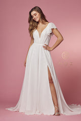 White Short Sleeve Gown By Nox Anabel -R471P