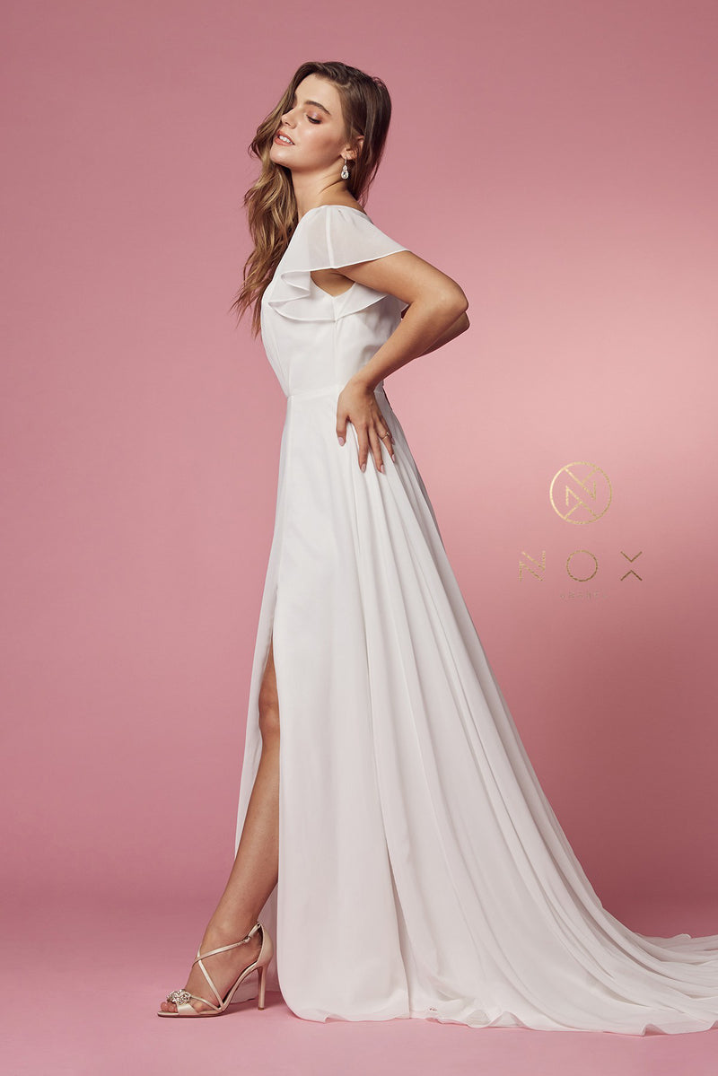 White Short Sleeve Gown By Nox Anabel -R471P