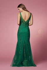 Long Sleeveless Mermaid Dress With Deep V-Neck Design by Nox Anabel -A398