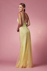 Long Sleeveless Mermaid Dress With Deep V-Neck Design by Nox Anabel -A398