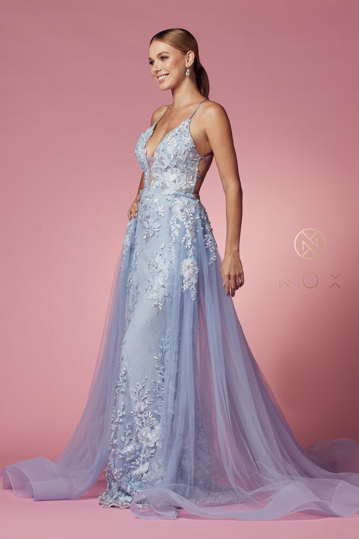 Lace Applique Fitted Overskirt Gown By Nox Anabel -F485