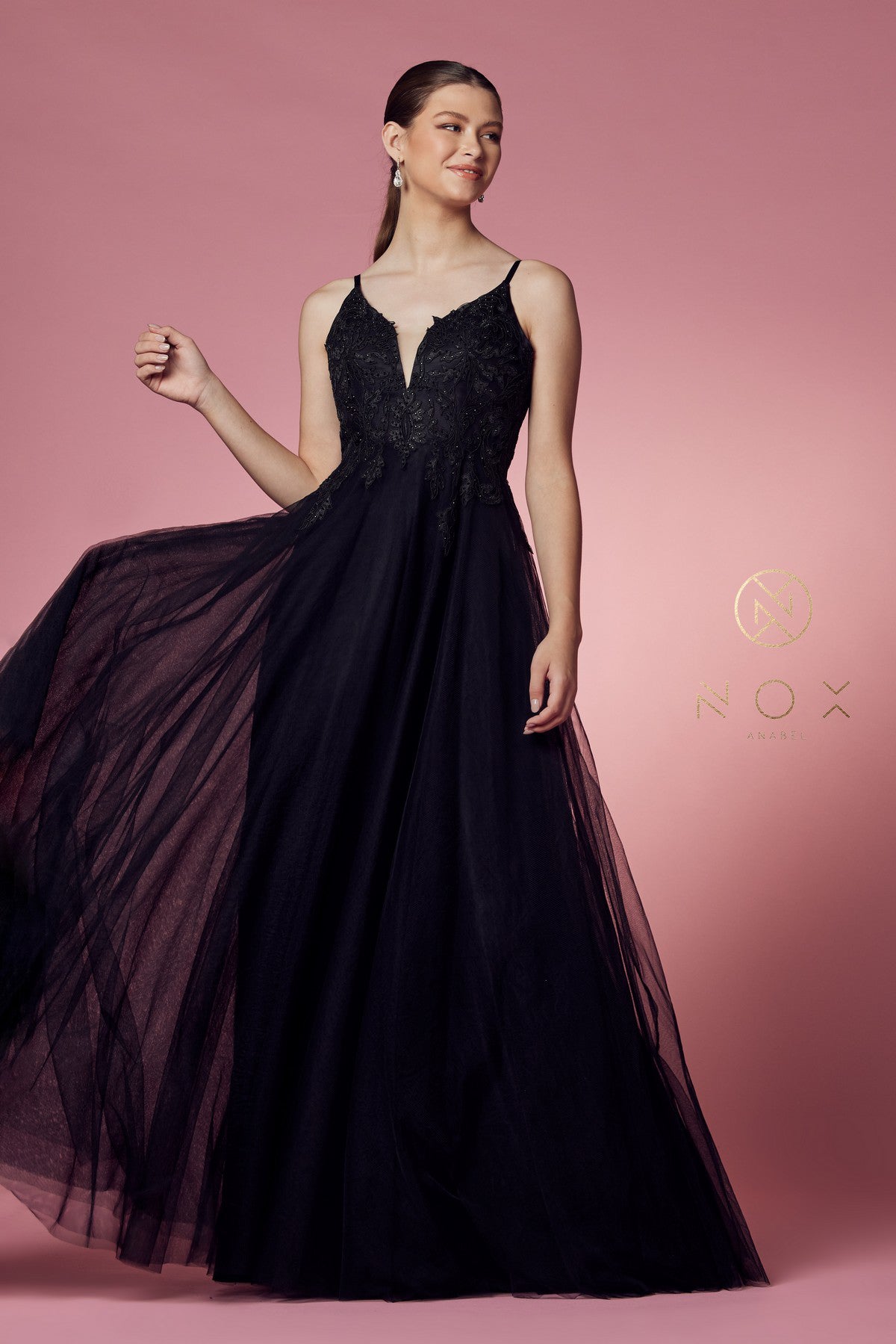 Embroidered Tulle A-Line Floor Length Net Gown by Nox Anabel -R357