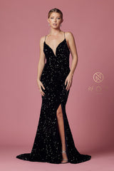 Fitted Sequin Velvet Gown By Nox Anabel -R433