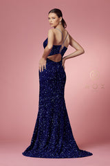 Fitted Sequin Velvet Gown By Nox Anabel -R433