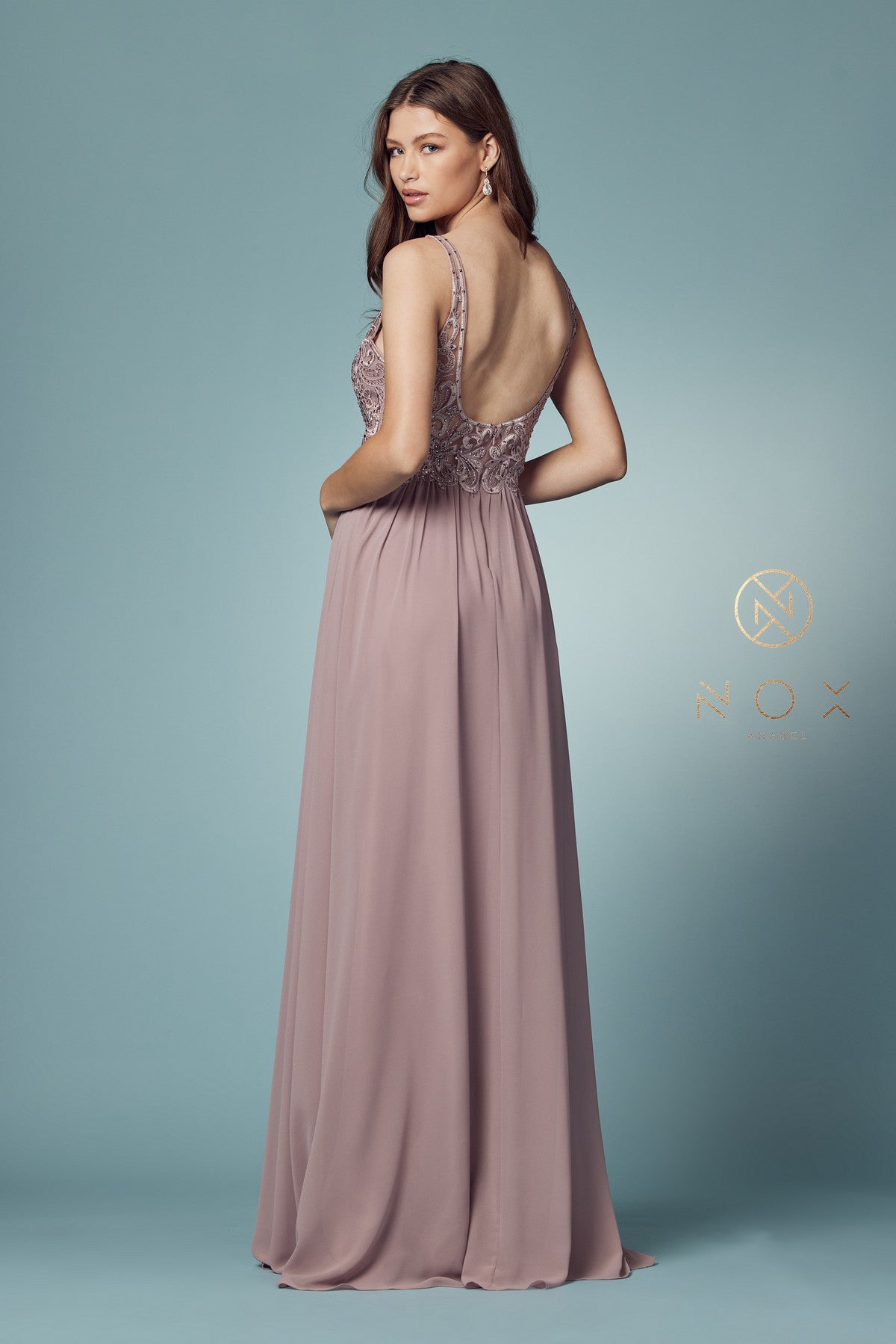 Long A-Line Dress With Embellished Bodice By Nox Anabel -Y299