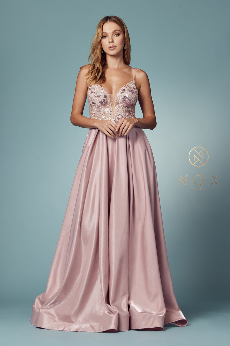 Sleeveless Iridescent A-Line Gown By Nox Anabel -E1004