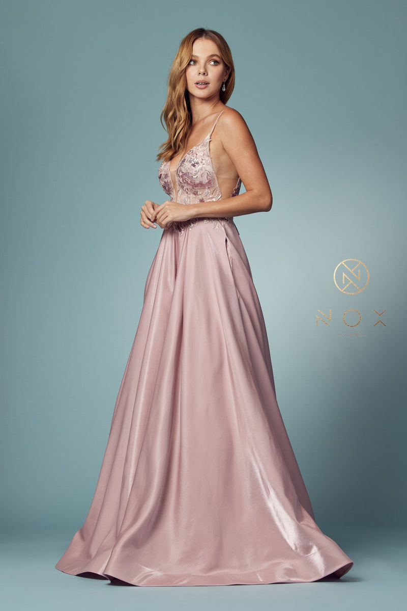 Sleeveless Iridescent A-Line Gown By Nox Anabel -E1004