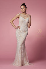 Fitted Long Lace Applique Sleeveless Dress By Nox Anabel -E1006